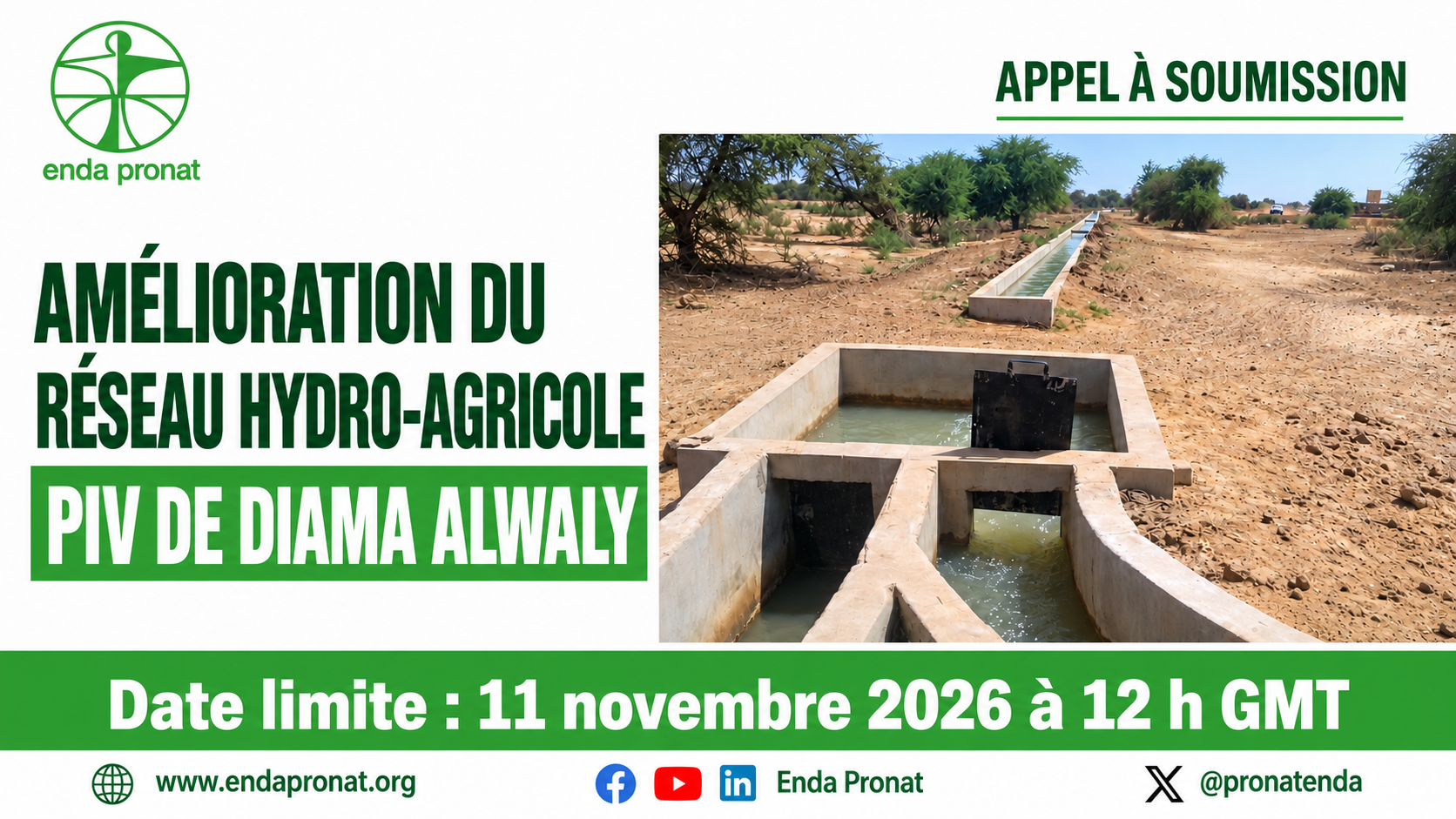 Appel à soumission : amélioration du réseau hydro-agricole du PIV de Diama Alwaly
